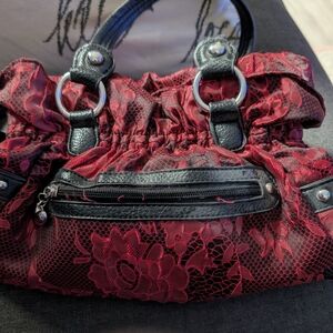Wilsons Leather Red and Black Lace Shoulder Bag